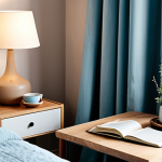 **

> Cozy bedroom interior with soft, warm lighting from a bedside lamp. The walls are painted a calming light blue. Thick curtains block out sunlight. A cup of herbal tea sits on the nightstand next to a journal and a diffuser emitting aromatherapy mist. The overall atmosphere is serene and inviting, promoting relaxation and sleep. Consider elements of minimalism or Scandinavian design to enhance the calming effect.

**