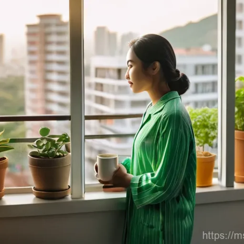 자연광을 활용한 수면 환경 만들기 - **Morning's Gentle Embrace:** A serene image featuring a Malaysian individual (either male or female...