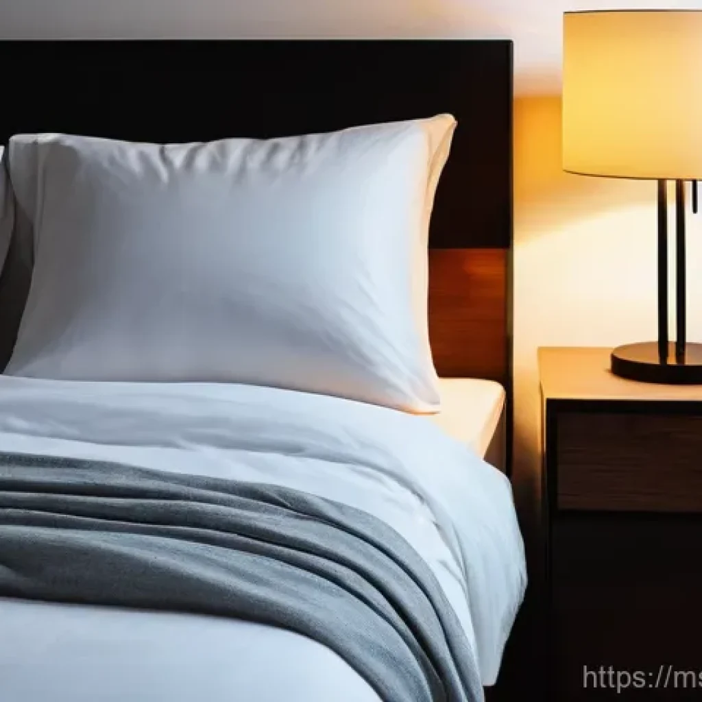 음악과 수면의 관계 - **Prompt:** A serene and cozy bedroom at dusk. A person, appearing to be in their late 20s to early ...