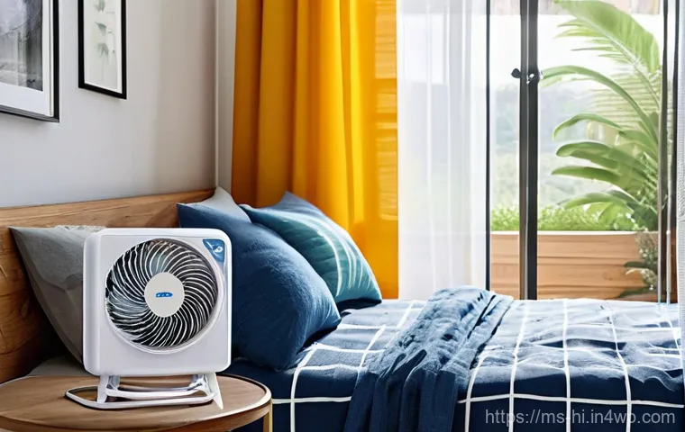 침실의 적절한 온도 유지 방법 - **Prompt: Serene Slumber in a Perfectly Cooled Room**
    "A peaceful and inviting bedroom, illumina...