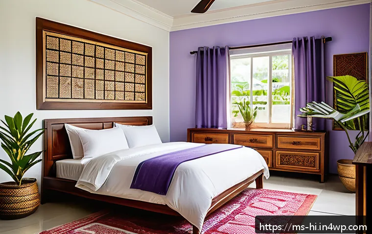 침대 위의 청결 유지 방법 - A bright and airy Malaysian bedroom featuring a neatly made bed with a raised mattress for ventilati...