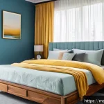 수면 환경 개선을 위한 예산 작성법 - A cozy Malaysian bedroom interior showcasing a medium-firm memory foam mattress with a supportive wo...