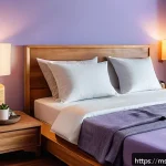 자연적인 수면 유도법 - A cozy Malay bedroom interior featuring a neatly made bed with a soft, medium-firm mattress and ergo...