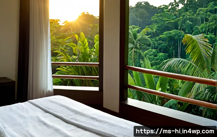 수면 환경 최적화의 심리적 효과 - Photorealistic serene Malaysian bedroom at early morning, neatly made bed with soft white linen, bre...