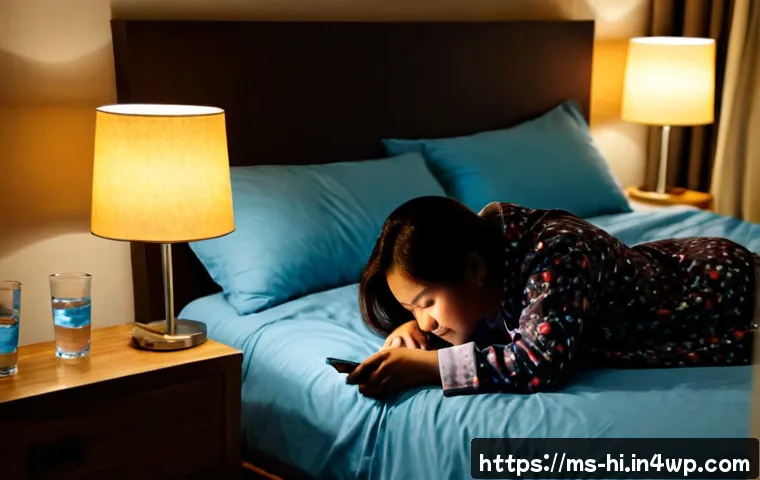 수면의 질을 높이는 방안 - Photorealistic serene bedroom in a contemporary Malaysian home at night, a middle-aged Malay woman i...